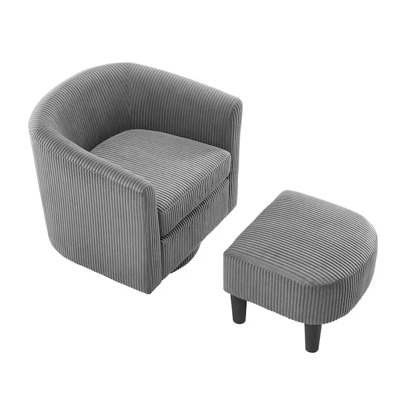 Fauteuil d'appoint pivotant à 360° en velours avec pouf et accoudoirs confortable