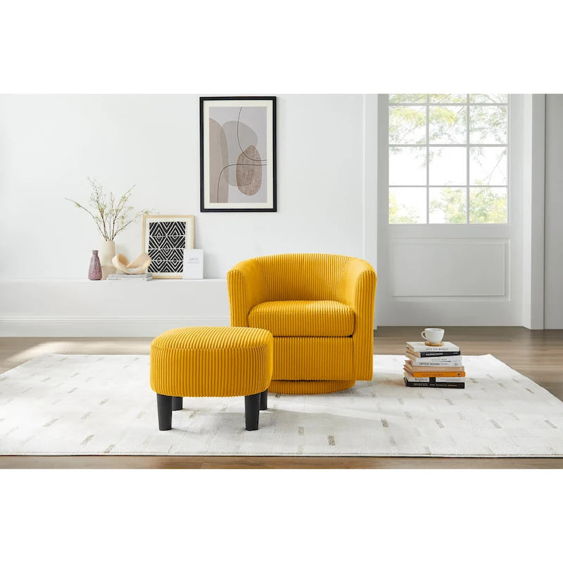 Fauteuil d'appoint pivotant à 360° en velours avec pouf et accoudoirs confortable