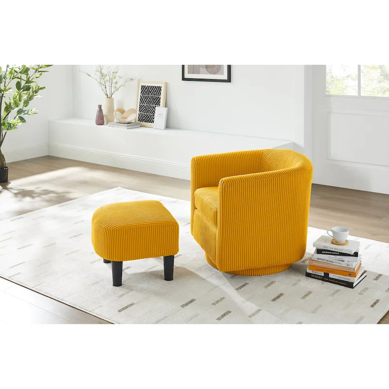 Fauteuil d'appoint pivotant à 360° en velours avec pouf et accoudoirs confortable