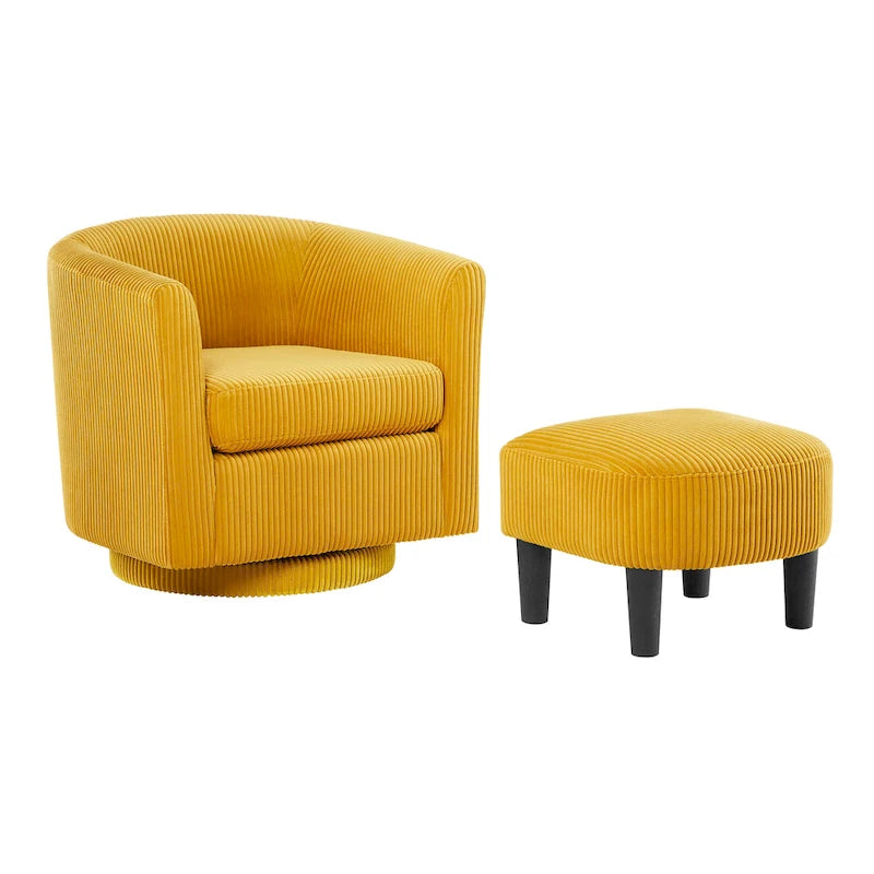 Fauteuil d'appoint pivotant à 360° en velours avec pouf et accoudoirs confortable