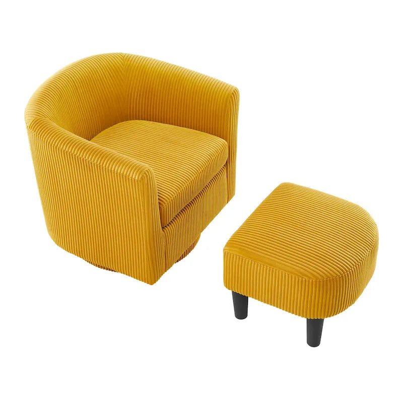 Fauteuil d'appoint pivotant à 360° en velours avec pouf et accoudoirs confortable
