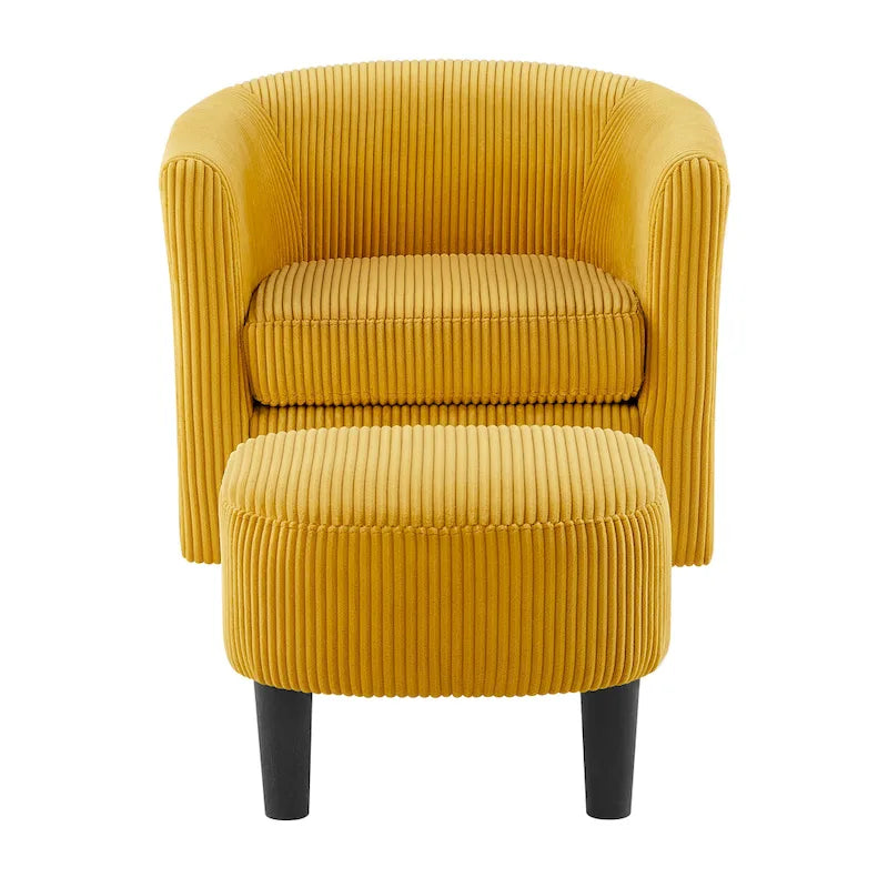 Fauteuil d'appoint pivotant à 360° en velours avec pouf et accoudoirs confortable