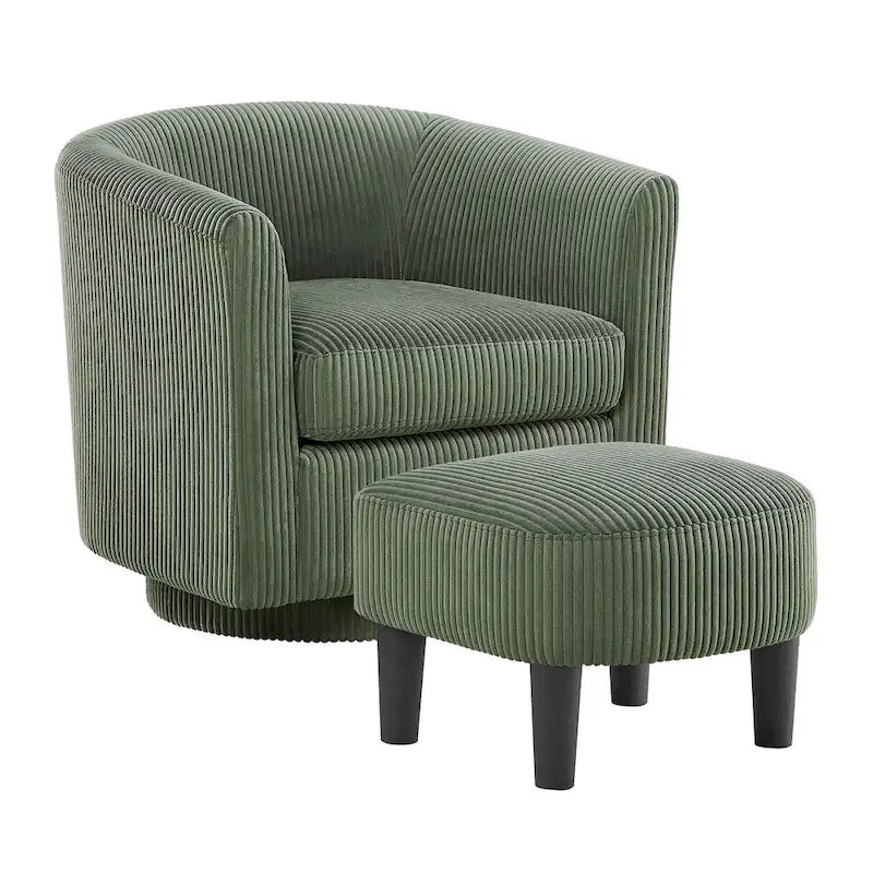 Fauteuil d'appoint pivotant à 360° en velours avec pouf et accoudoirs confortable