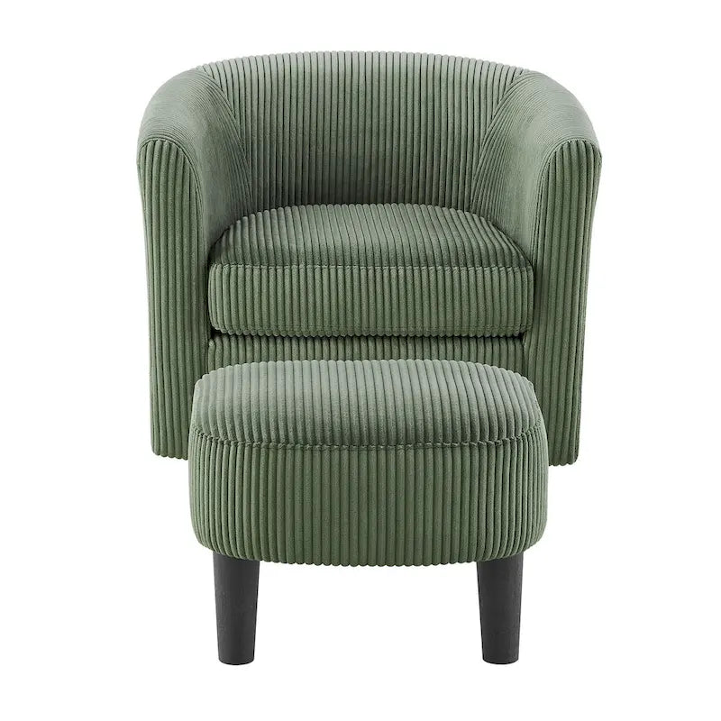 Fauteuil d'appoint pivotant à 360° en velours avec pouf et accoudoirs confortable