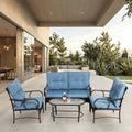 Ensemble de 4 meubles de patio extérieurs, salon de conversation en osier pour porche et terrasse, canapé et fauteuil en rotin avec coussin