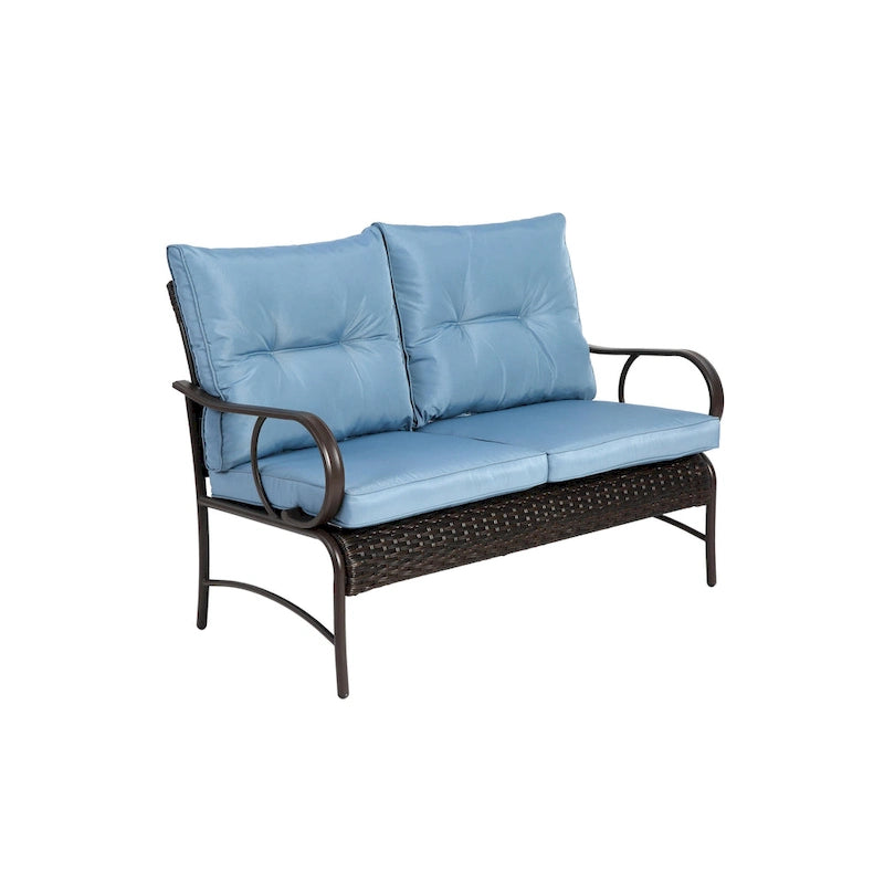 Ensemble de 4 meubles de patio extérieurs, salon de conversation en osier pour porche et terrasse, canapé et fauteuil en rotin avec coussin
