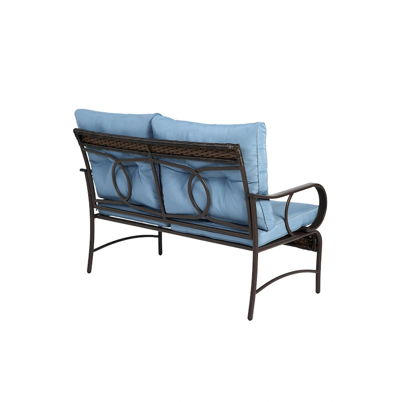 Ensemble de 4 meubles de patio extérieurs, salon de conversation en osier pour porche et terrasse, canapé et fauteuil en rotin avec coussin