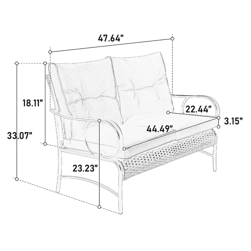 Ensemble de 4 meubles de patio extérieurs, salon de conversation en osier pour porche et terrasse, canapé et fauteuil en rotin avec coussin