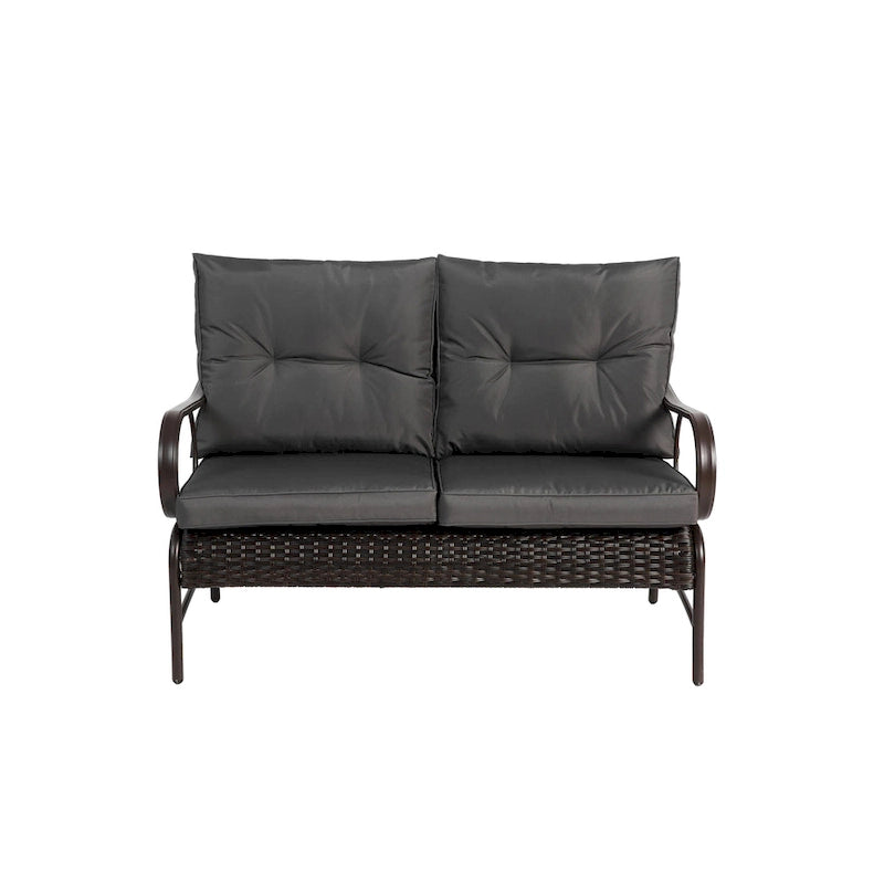 Ensemble de 4 meubles de patio extérieurs, salon de conversation en osier pour porche et terrasse, canapé et fauteuil en rotin avec coussin