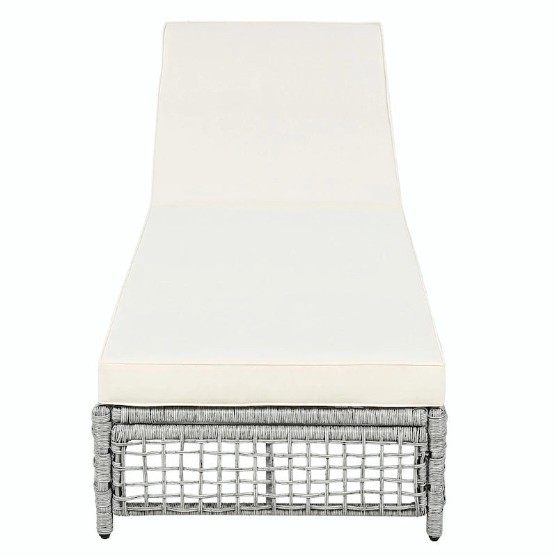 Chaise longue d'extérieur - Chaise longue de patio en rotin avec dossier inclinable sur 5 positions, coussin et roues