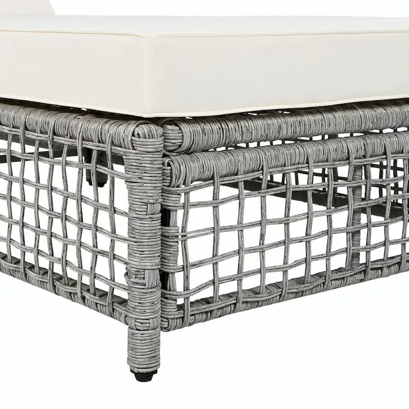 Chaise longue d'extérieur - Chaise longue de patio en rotin avec dossier inclinable sur 5 positions, coussin et roues