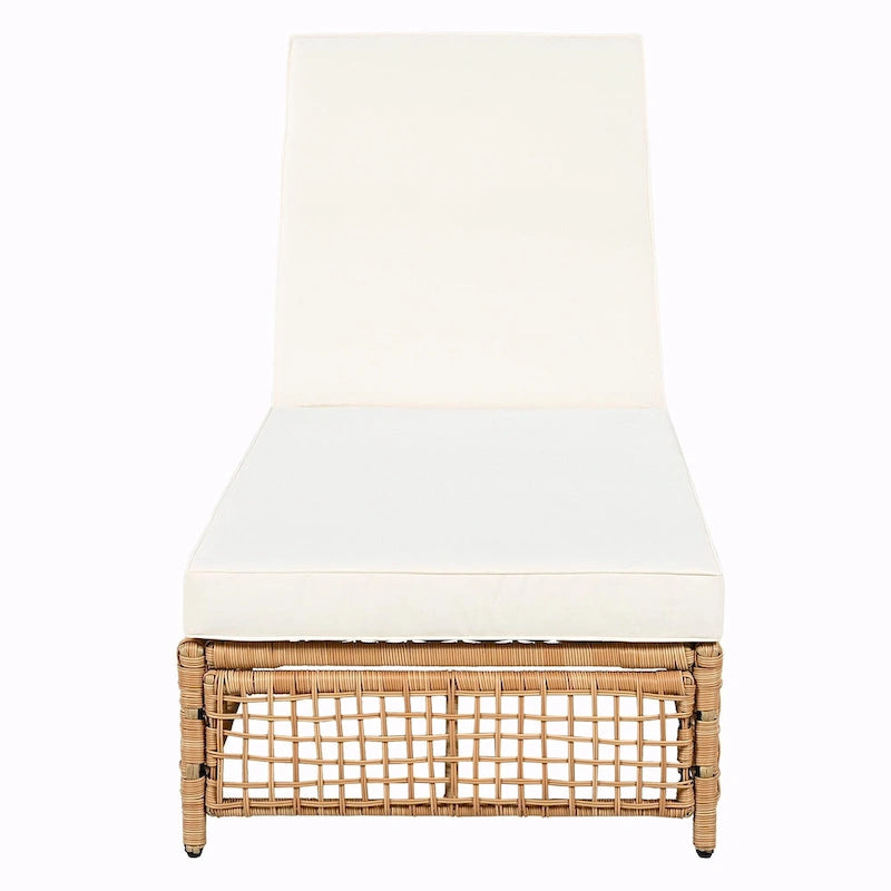 Chaise longue d'extérieur - Chaise longue de patio en rotin avec dossier inclinable sur 5 positions, coussin et roues
