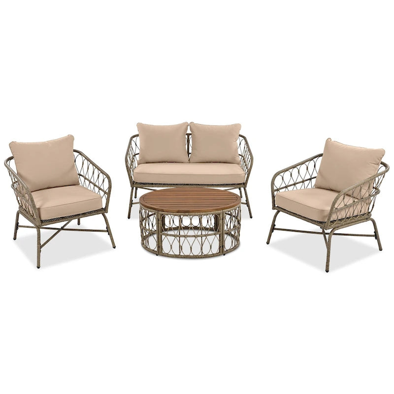 Salons de jardin d'extérieur Rowan avec coussins par GDFStudio