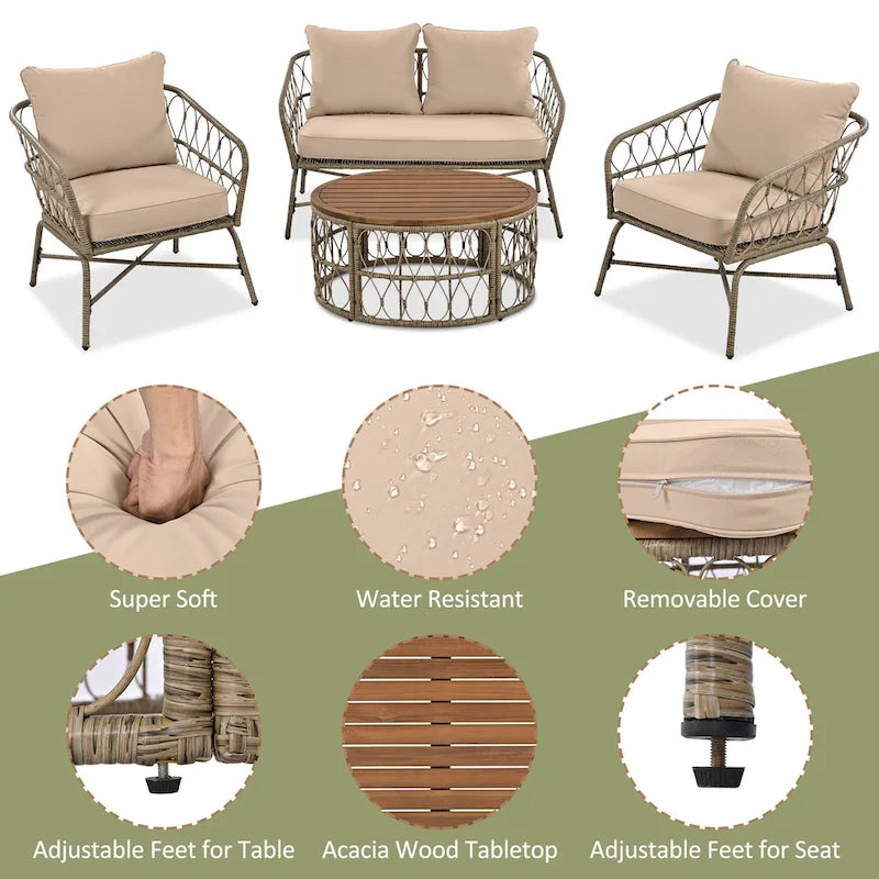 Salons de jardin d'extérieur Rowan avec coussins par GDFStudio