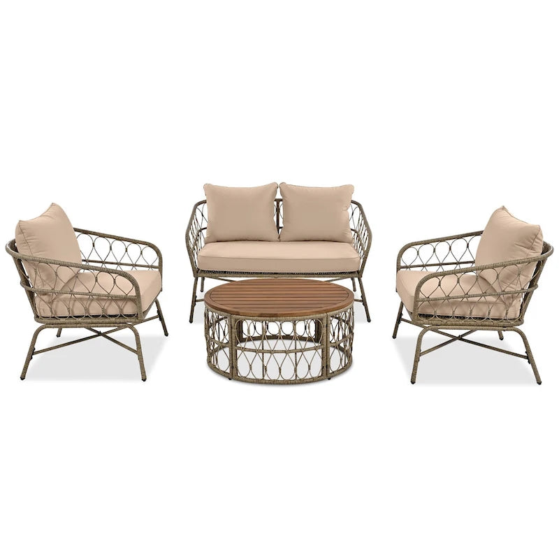 Salons de jardin d'extérieur Rowan avec coussins par GDFStudio
