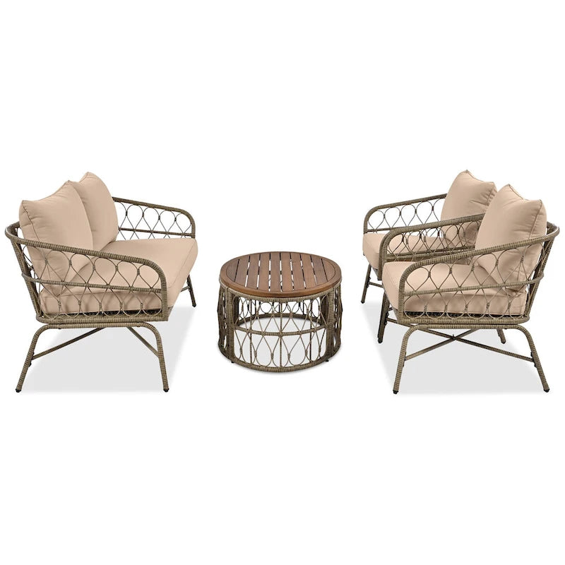 Salons de jardin d'extérieur Rowan avec coussins par GDFStudio
