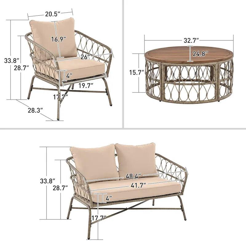 Salons de jardin d'extérieur Rowan avec coussins par GDFStudio