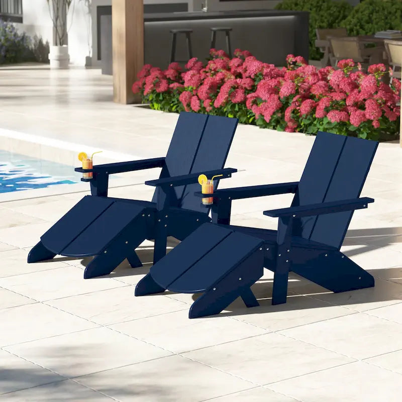 Chaise Adirondack moderne en poly de Polytrends Coastin avec ottoman (lot de 2)