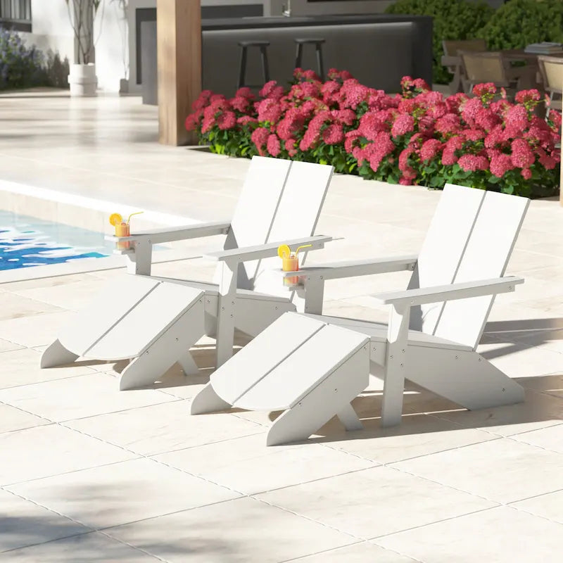 Chaise Adirondack moderne en poly de Polytrends Coastin avec ottoman (lot de 2)