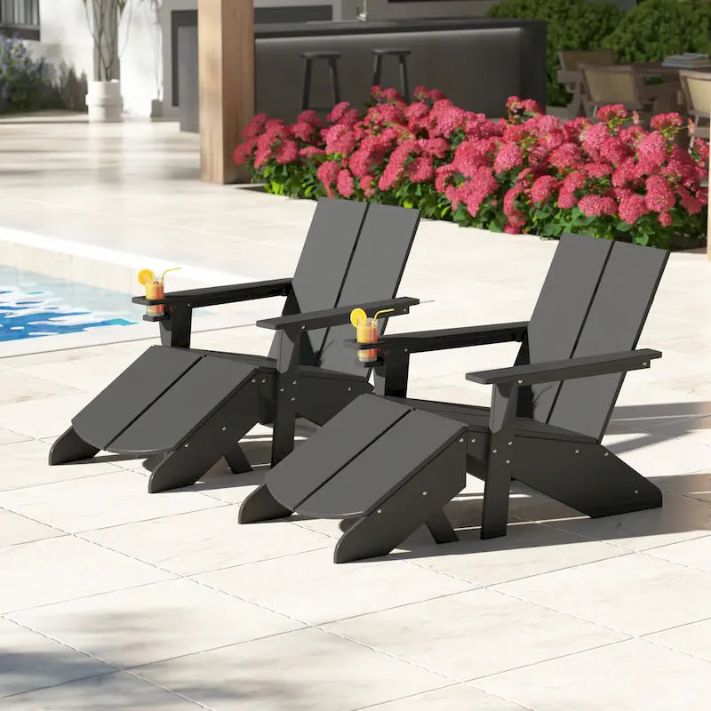 Chaise Adirondack moderne en poly de Polytrends Coastin avec ottoman (lot de 2)