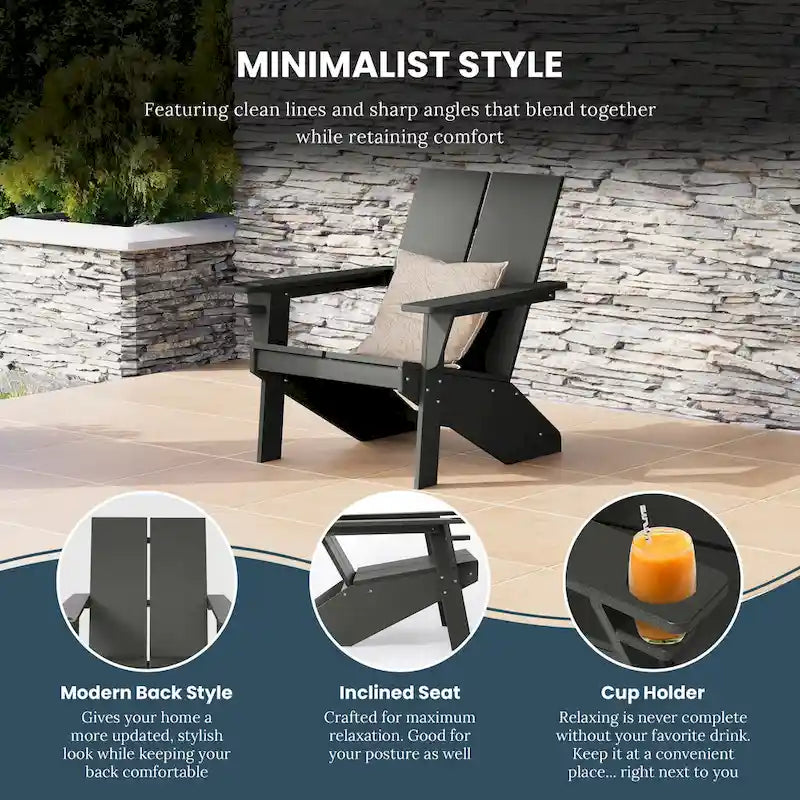 Chaise Adirondack moderne en poly de Polytrends Coastin avec ottoman (lot de 2)