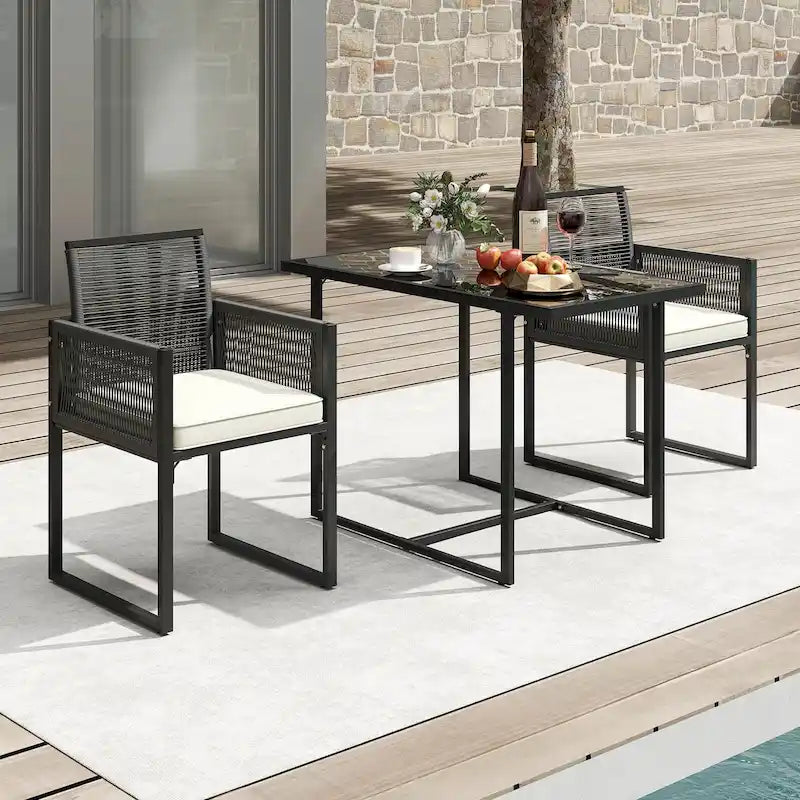 Costway Salon de Jardin 3 pièces en Rotin PE avec Chaises Coussinées - Voir Détails