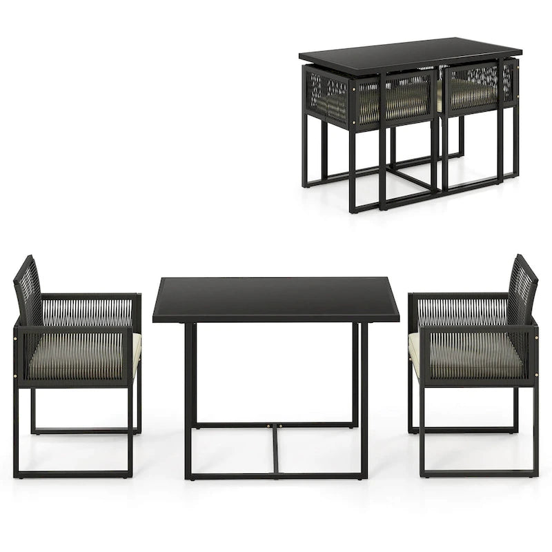 Costway 3 PCS Patio PE Wicker Furniture Set CushionedChairs with - See Details