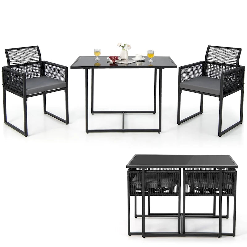 Costway Salon de Jardin 3 pièces en Rotin PE avec Chaises Coussinées - Voir Détails