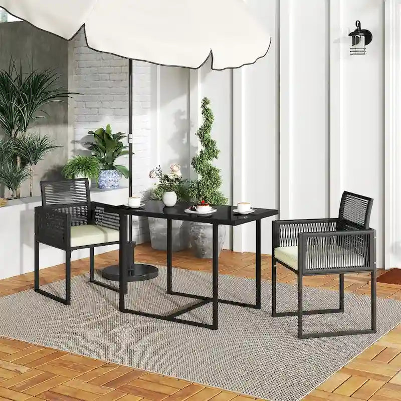 Costway Salon de Jardin 3 pièces en Rotin PE avec Chaises Coussinées - Voir Détails