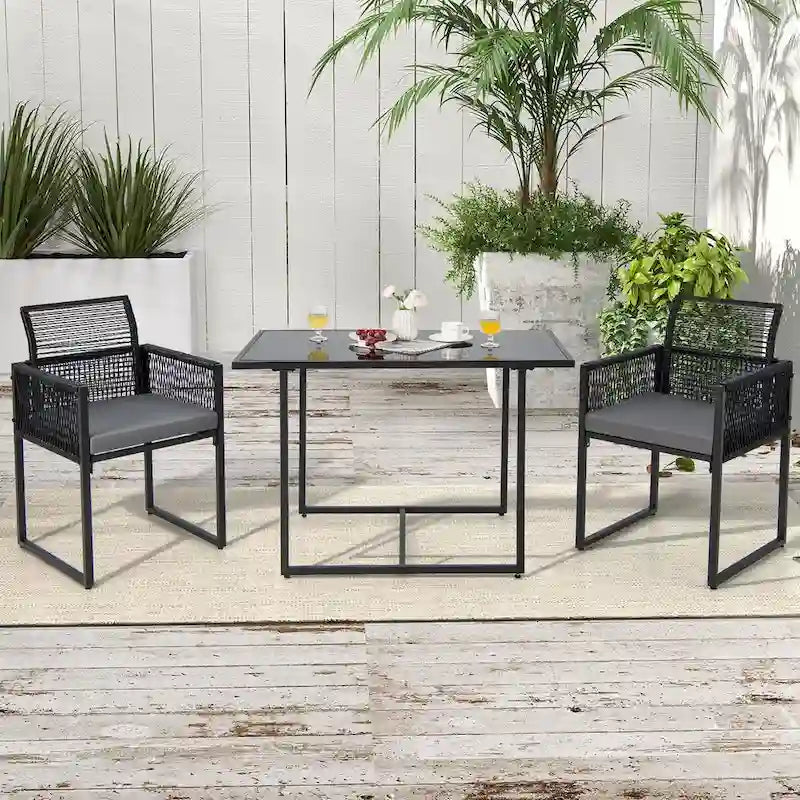 Costway Salon de Jardin 3 pièces en Rotin PE avec Chaises Coussinées - Voir Détails