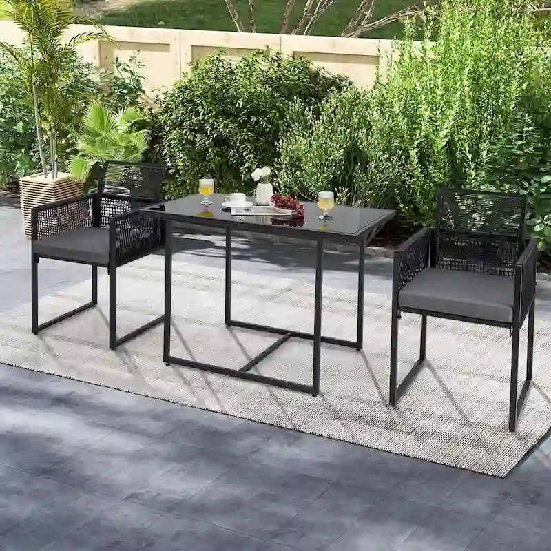 Costway Salon de Jardin 3 pièces en Rotin PE avec Chaises Coussinées - Voir Détails
