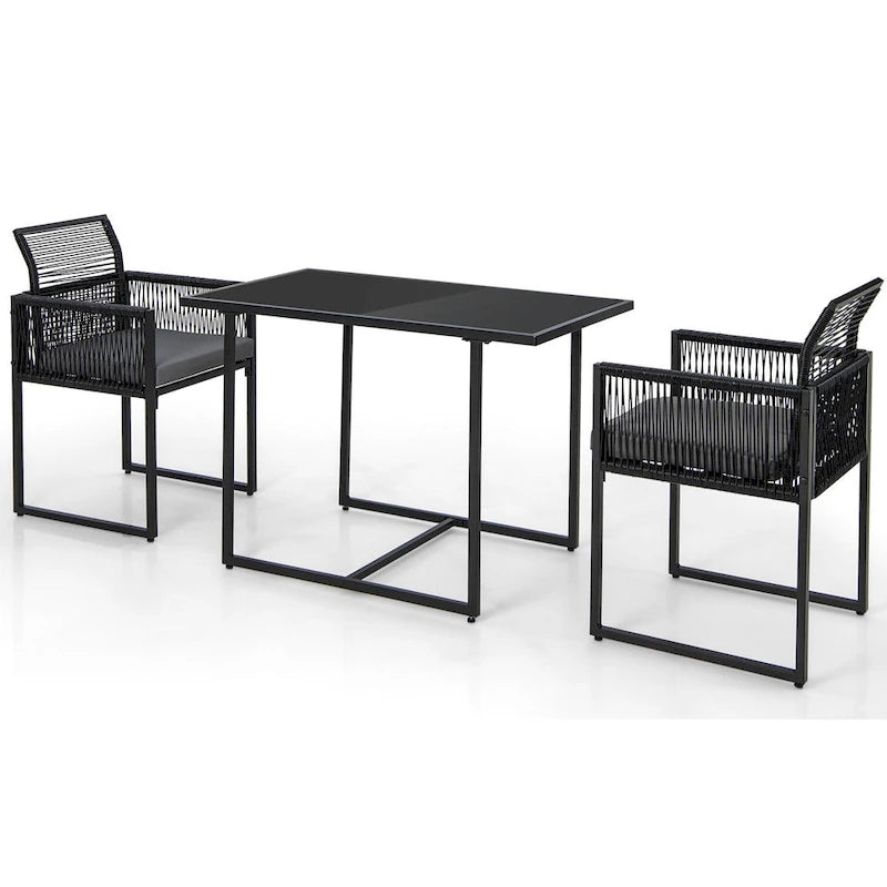 Costway Salon de Jardin 3 pièces en Rotin PE avec Chaises Coussinées - Voir Détails