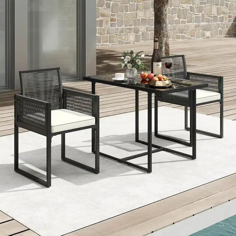 Costway Salon de Jardin 3 pièces en Rotin PE avec Chaises Coussinées - Voir Détails