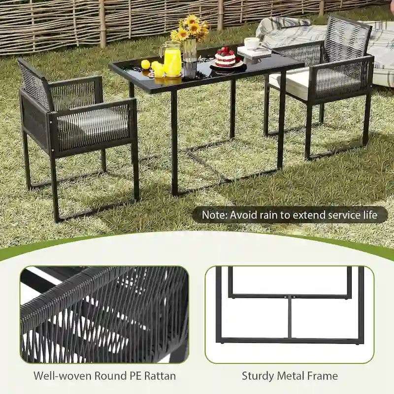 Costway Salon de Jardin 3 pièces en Rotin PE avec Chaises Coussinées - Voir Détails