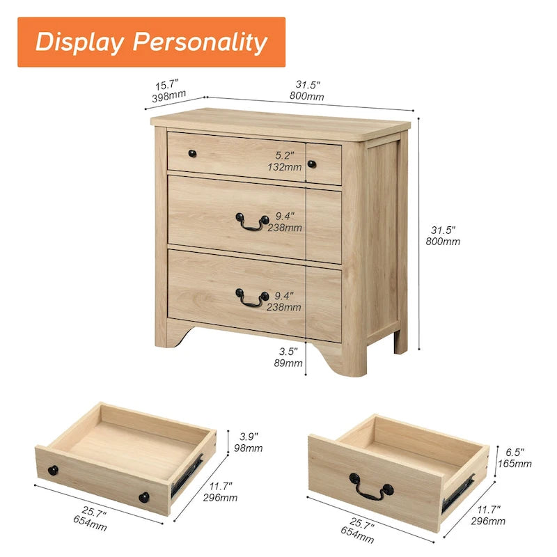 Meuble TV de ferme WAMPAT pour téléviseurs, centre de divertissement en bois avec 3 tiroirs, console TV avec grand rangement pour salon