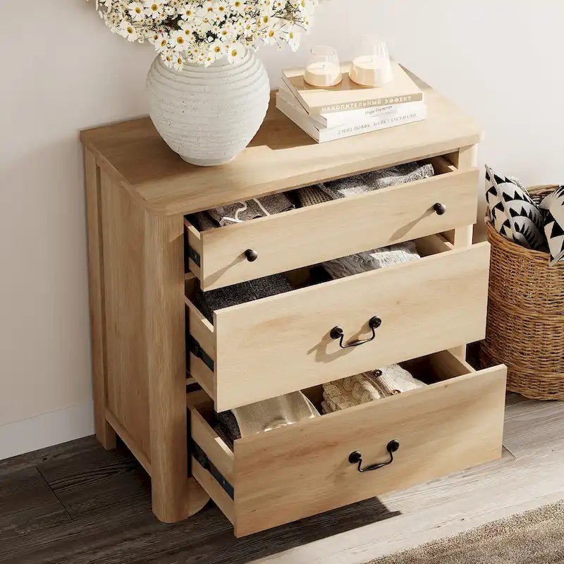 Meuble TV de ferme WAMPAT pour téléviseurs, centre de divertissement en bois avec 3 tiroirs, console TV avec grand rangement pour salon