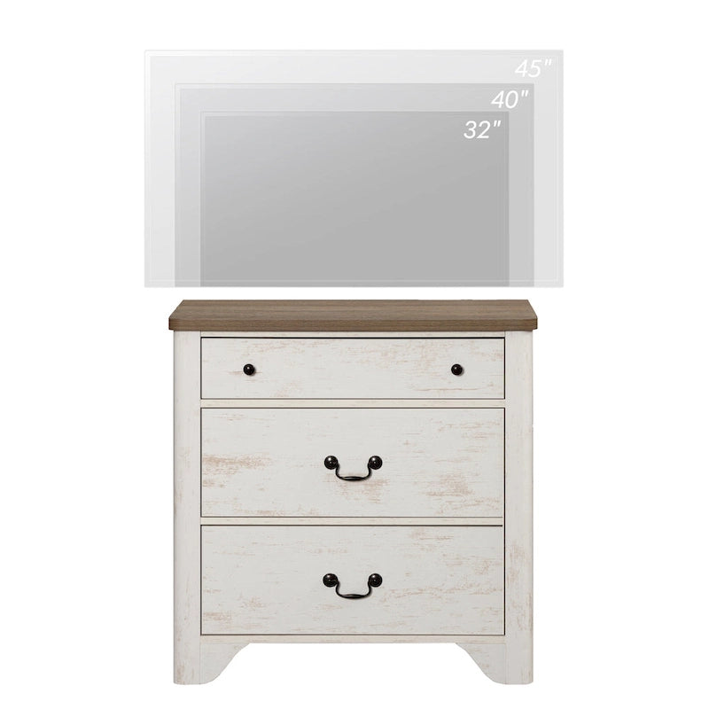 Meuble TV de ferme WAMPAT pour téléviseurs, centre de divertissement en bois avec 3 tiroirs, console TV avec grand rangement pour salon