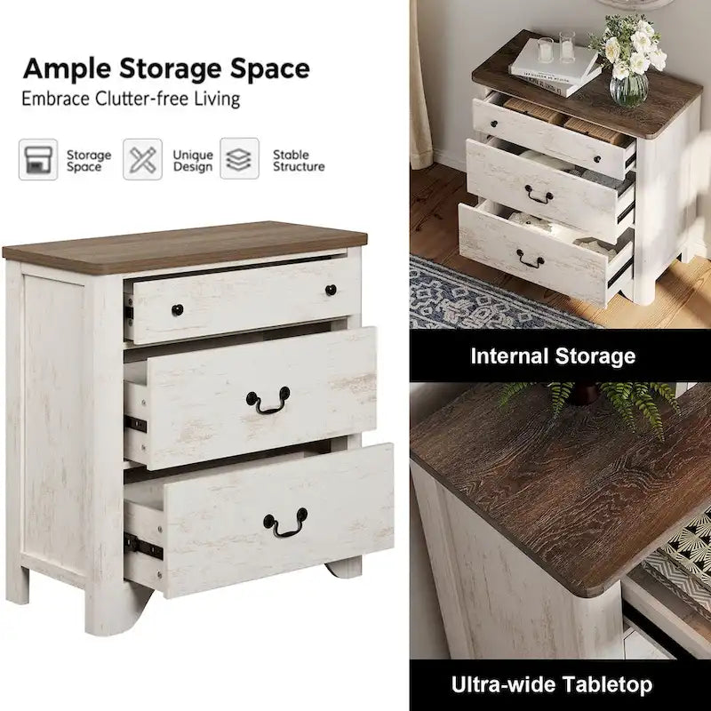 Meuble TV de ferme WAMPAT pour téléviseurs, centre de divertissement en bois avec 3 tiroirs, console TV avec grand rangement pour salon