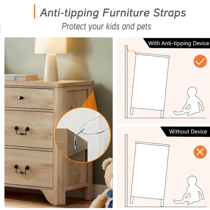 Meuble TV en bois de style rustique WAMPAT avec 6 tiroirs pour téléviseurs jusqu'à 55 pouces, meuble de rangement pour centre de divertissement