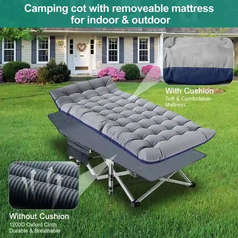 Lit de camp pliant, lit de camp Oxford double couche, pour le camping et le bureau
