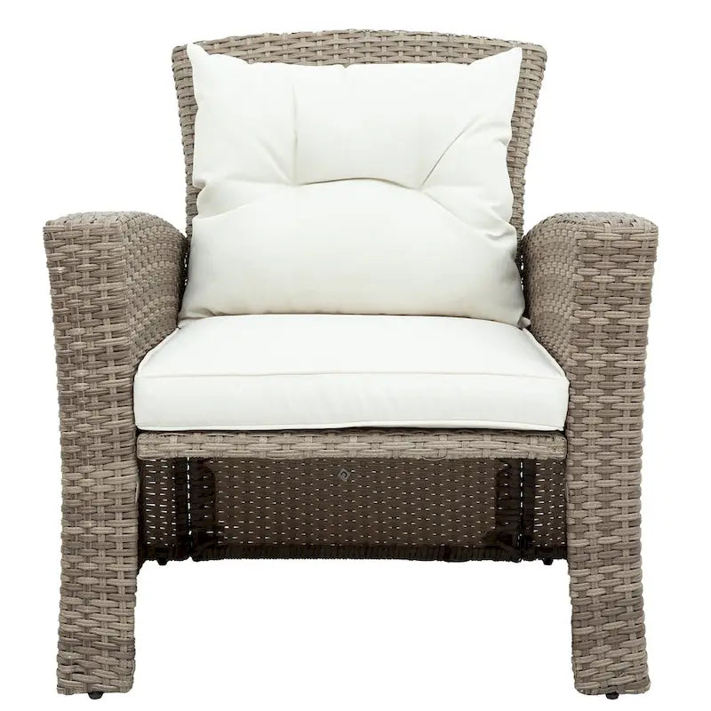Ensemble de canapé de conversation de patio extérieur en rotin 6 pièces avec table basse en verre trempé et pouf
