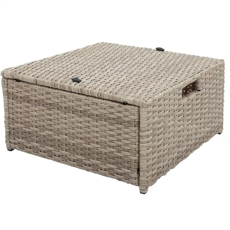 Ensemble de canapé de conversation de patio extérieur en rotin 6 pièces avec table basse en verre trempé et pouf