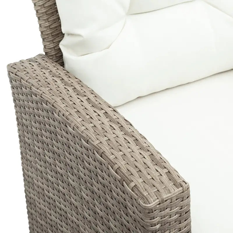 Ensemble de canapé de conversation de patio extérieur en rotin 6 pièces avec table basse en verre trempé et pouf