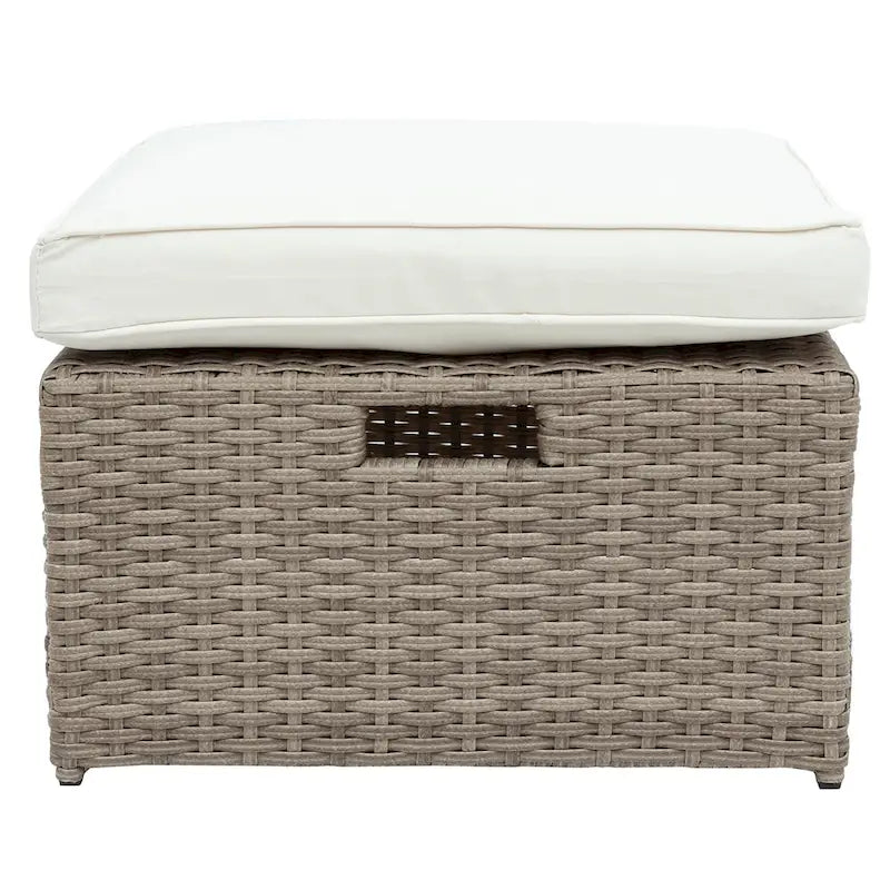 Ensemble de canapé de conversation de patio extérieur en rotin 6 pièces avec table basse en verre trempé et pouf