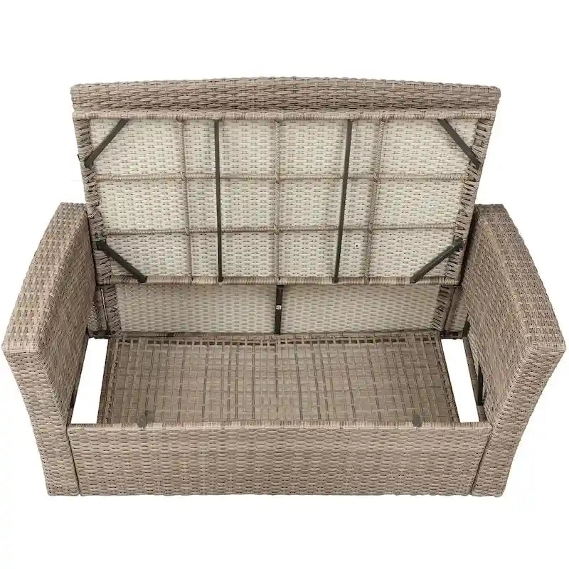 Ensemble de canapé de conversation de patio extérieur en rotin 6 pièces avec table basse en verre trempé et pouf