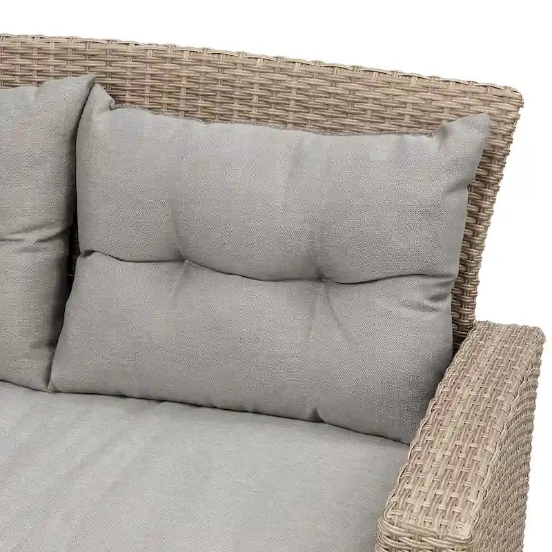 Ensemble de canapé de conversation de patio extérieur en rotin 6 pièces avec table basse en verre trempé et pouf