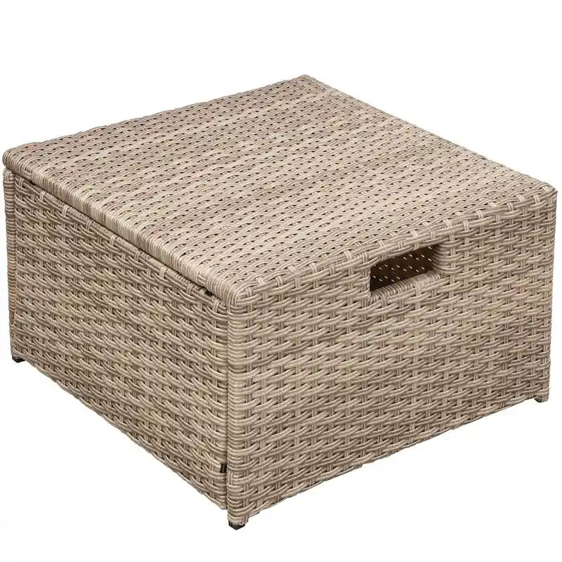 Ensemble de canapé de conversation de patio extérieur en rotin 6 pièces avec table basse en verre trempé et pouf