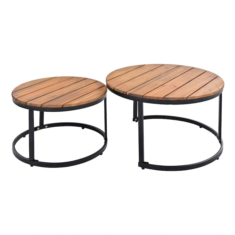 Ensemble de canapé modulaire d'extérieur 6 pièces en fer forgé avec tables basses gigognes et étagère de rangement latérale
