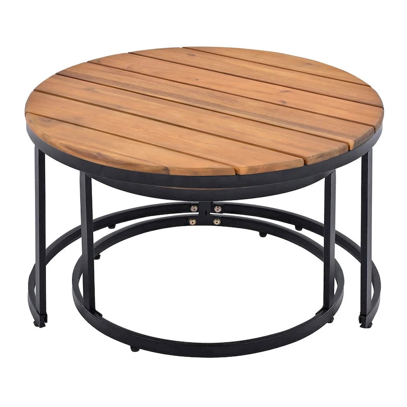 Ensemble de canapé modulaire d'extérieur 6 pièces en fer forgé avec tables basses gigognes et étagère de rangement latérale