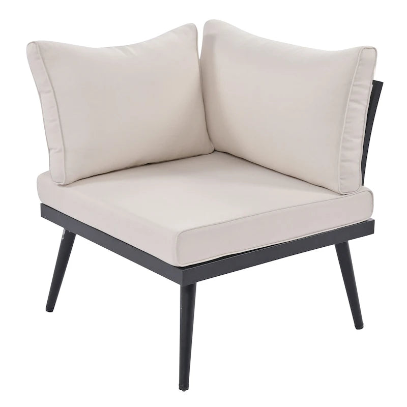 Ensemble de canapé modulaire d'extérieur 6 pièces en fer forgé avec tables basses gigognes et étagère de rangement latérale